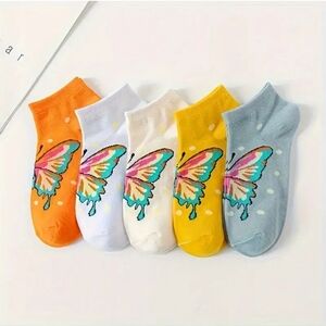 Butterfly Print Cotton Blend Ankle Socks - Breathable & Comfortable